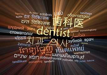 Image showing dentist multilanguage wordcloud background concept glowing