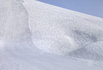 Image showing Ski slope at sun morning