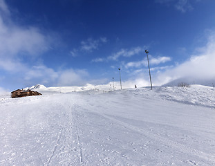 Image showing Ski slope and hotel in winter mountains