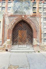 Image showing Traditional wooden door in the town, Slovakia