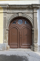 Image showing Traditional wooden door in the town, Slovakia