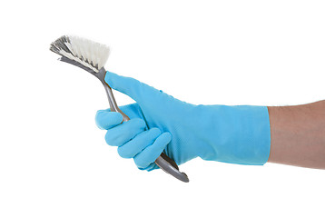 Image showing Protection glove holding a dish-brush