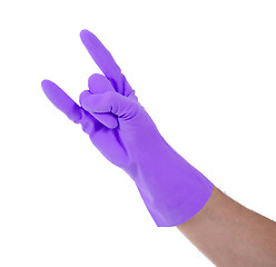 Image showing Hand in rubber gloves gesturing, close up