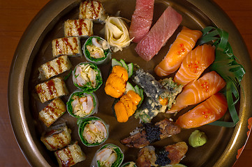 Image showing fresh sushi choice combination assortment selection 