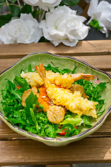 Image showing fresh Japanese tempura shrimps with salad