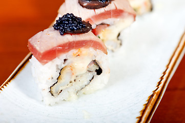 Image showing fresh sushi choice combination assortment selection 