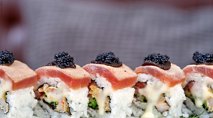 Image showing fresh sushi choice combination assortment selection 