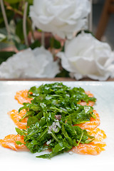 Image showing fresh salmon carpaccio