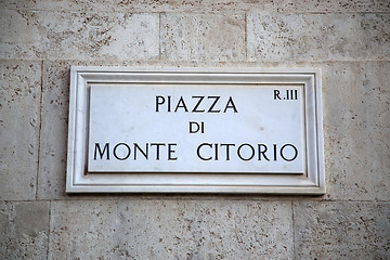 Image showing Street plate of Piazza di Monte Citorio in Rome, Italy
