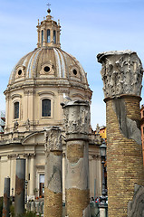 Image showing Traian column and Santa Maria di Loreto in Rome, Italy