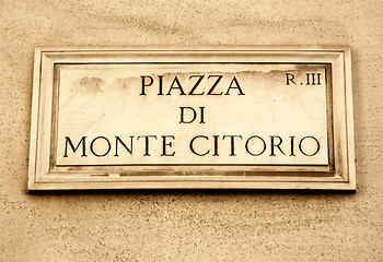 Image showing Street plate of Piazza di Monte Citorio in Rome, Italy