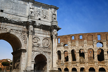 Image showing Arco de Constantino and Colosseum in Rome, Italy