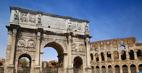 Image showing Arco de Constantino and Colosseum in Rome, Italy