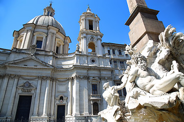 Image showing Saint Agnese in Agone with Egypts obelisk in Piazza Navona, Rome