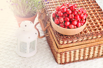 Image showing bowl of fresh red cherries