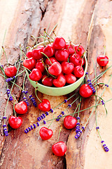 Image showing bowl of fresh red cherries