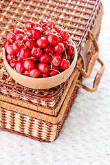 Image showing bowl of fresh red cherries