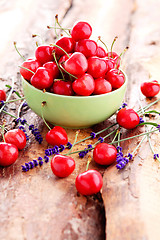 Image showing bowl of fresh red cherries