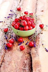 Image showing bowl of fresh red cherries