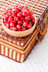 Image showing bowl of fresh red cherries