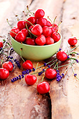 Image showing bowl of fresh red cherries
