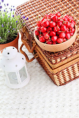 Image showing bowl of fresh red cherries