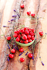 Image showing bowl of fresh red cherries