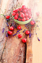 Image showing bowl of fresh red cherries