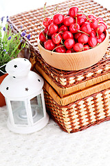 Image showing bowl of fresh red cherries