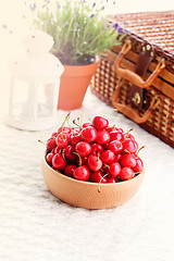 Image showing bowl of fresh red cherries