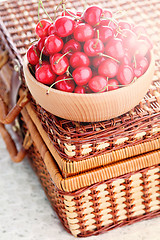 Image showing bowl of fresh red cherries