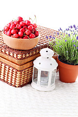 Image showing bowl of fresh red cherries