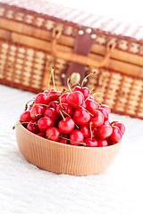 Image showing bowl of fresh red cherries