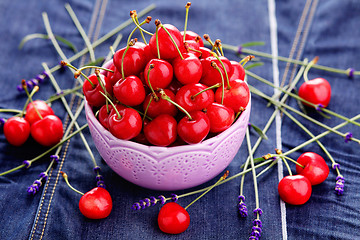 Image showing bowl of fresh red cherries