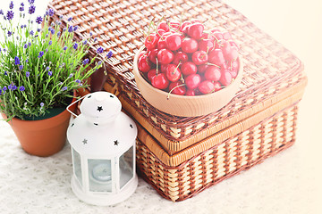 Image showing bowl of fresh red cherries