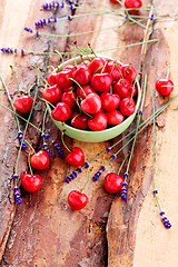 Image showing bowl of fresh red cherries