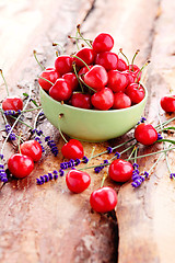 Image showing bowl of fresh red cherries