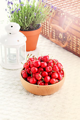 Image showing bowl of fresh red cherries