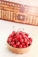 Image showing bowl of fresh red cherries