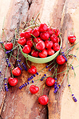 Image showing bowl of fresh red cherries