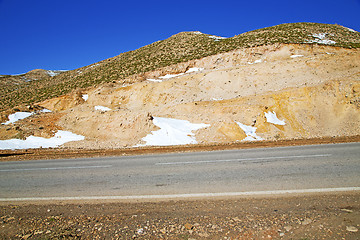 Image showing hill in   africa wild angle asphalt street white line  ground is