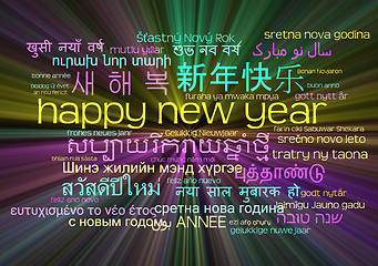 Image showing Happy new year multilanguage wordcloud background concept glowin