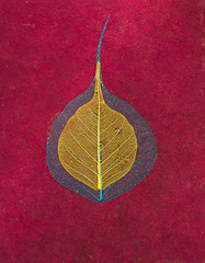 Image showing Magenta handmade asian paper with leaves