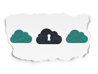 Image showing Cloud technology concept: cloud with keyhole icon on Torn Paper background