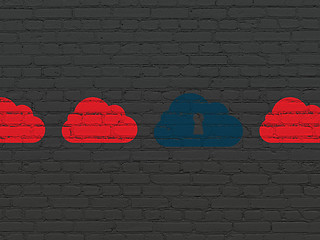 Image showing Cloud technology concept: cloud with keyhole icon on wall background