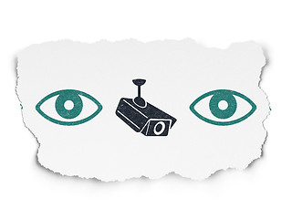 Image showing Security concept: cctv camera icon on Torn Paper background