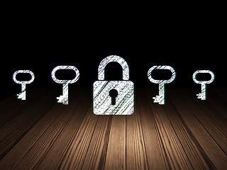 Image showing Privacy concept: closed padlock icon in grunge dark room