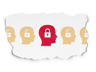 Image showing Protection concept: head with padlock icon on Torn Paper background