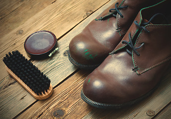 Image showing boots brush and shoe polish