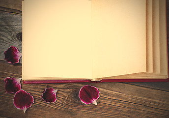 Image showing open book with geranium petals